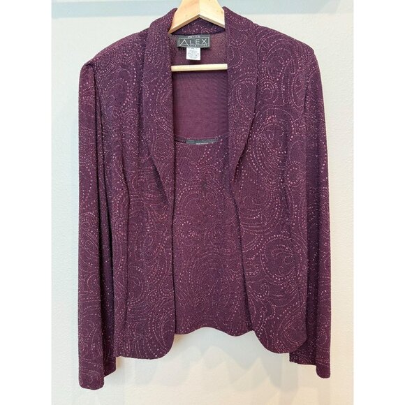 Alex Evenings Jacket And Tank Set Purple Glitter Large Petite Formal Long Sleeve - Picture 1 of 10